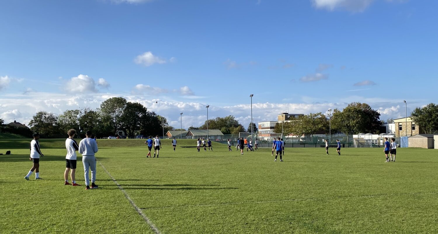A view of a pitch during a football game