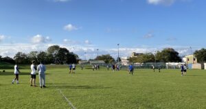 A view of a pitch during a football game